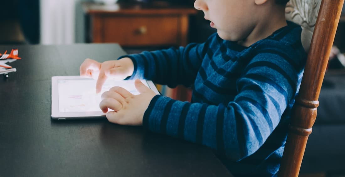 A student following along on a tablet during class